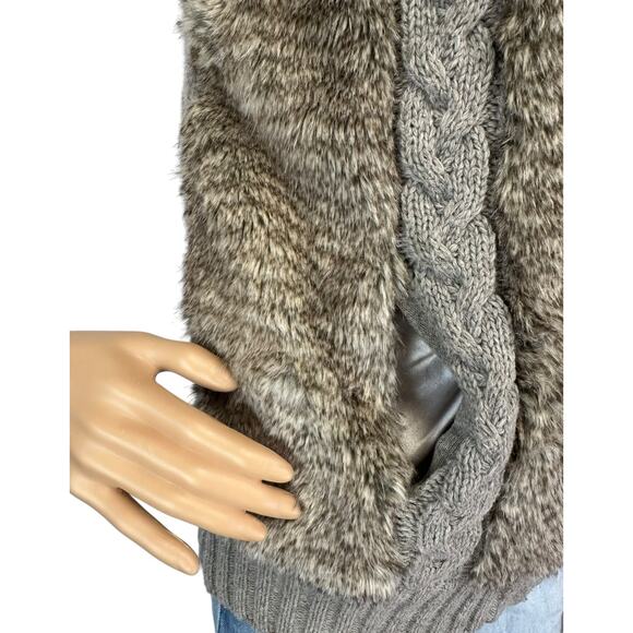 Fuda Faux Fur Cable Knit Vest Tan Brown Full Zip Size S - Picture 7 of 9